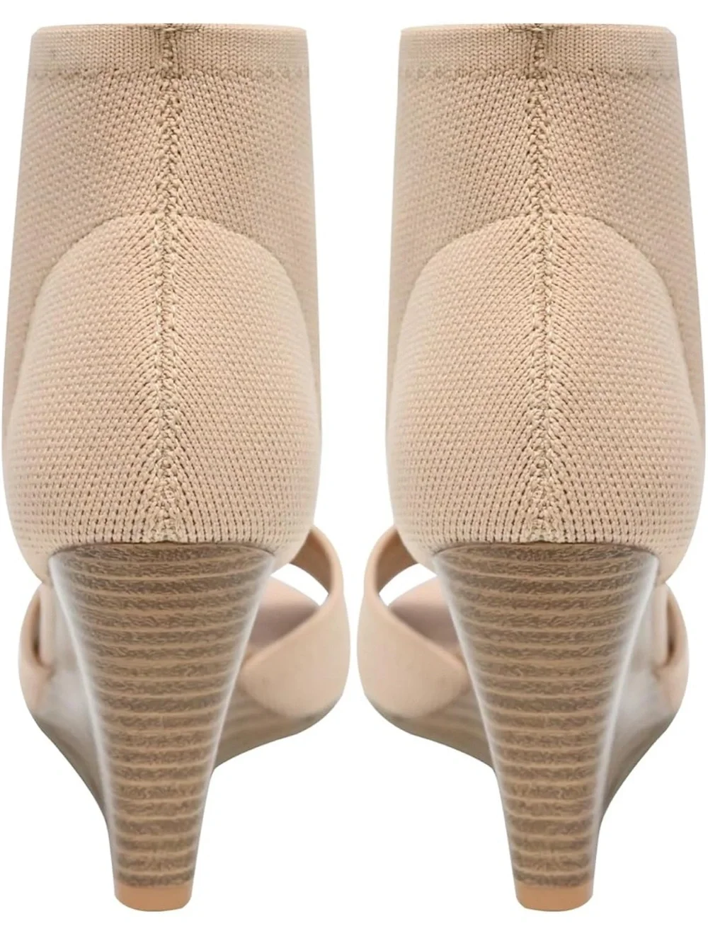 Women's Knit Ankle-Wrap Wedge Sandal in Nude